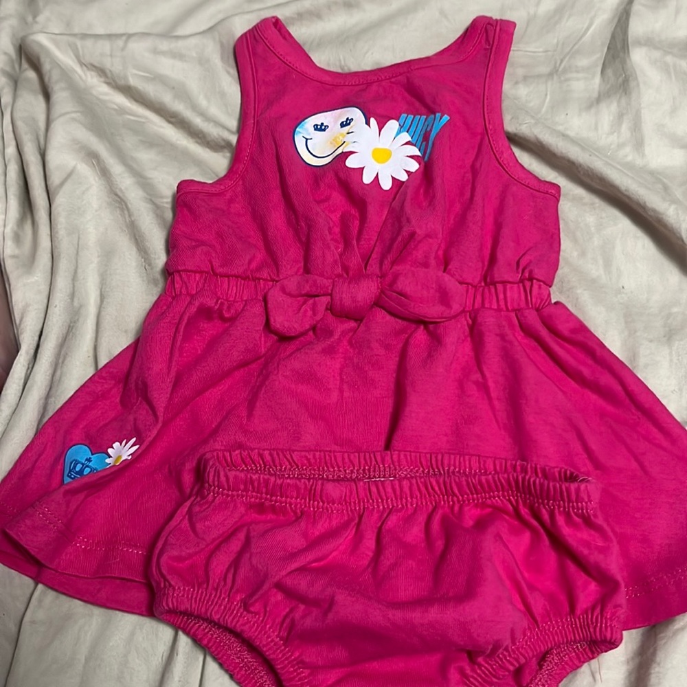 Juicy Baby girl 3/6 months outfit hot pink strapless sleeves bow bloomers